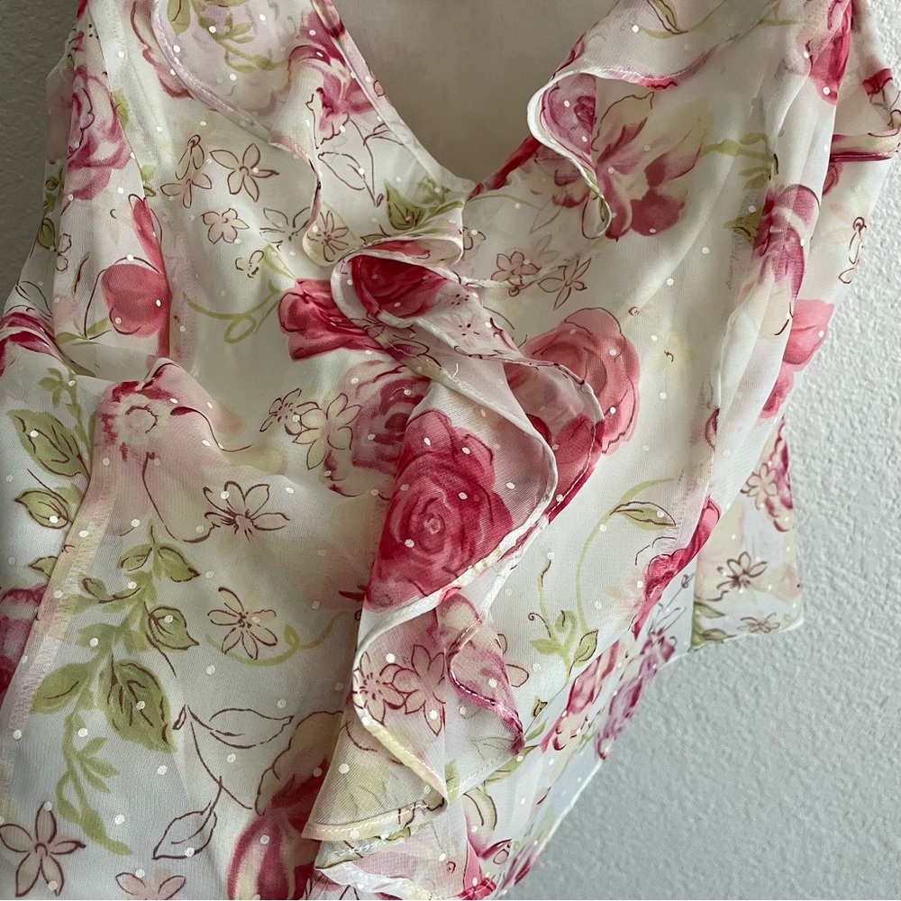 NWT Vintage Pierre Cardin Pastel Ruffle Women’s Top Size 14 - Picture 3 of 4